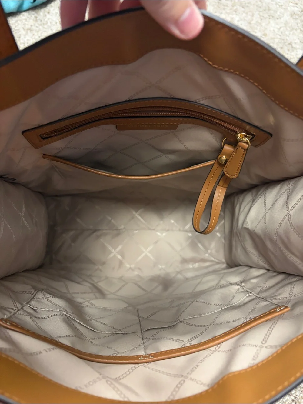Michael Kors Vanilla MK Logo Tote with Luggage Trim